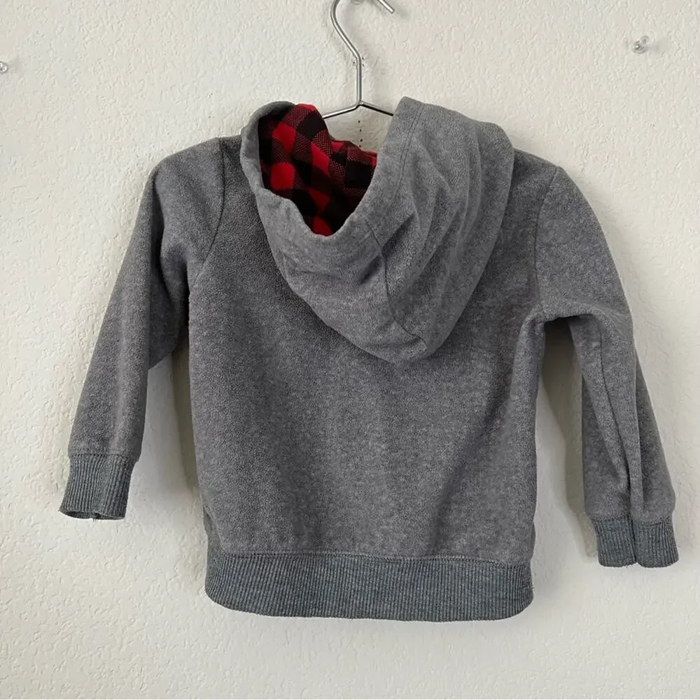 Carter’s Bear Buffalo Plaid Full Zip Hoodie Fleece Sweatshirt red black gray